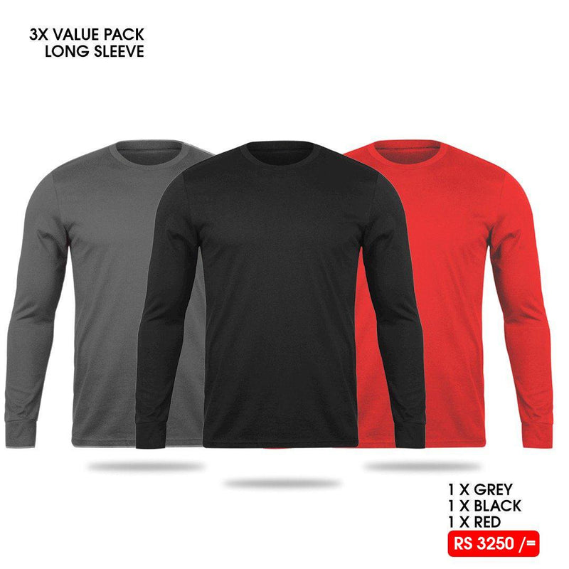 3 Long Sleeve T-Shirts Pack - Ash, Black, Red Vyboo