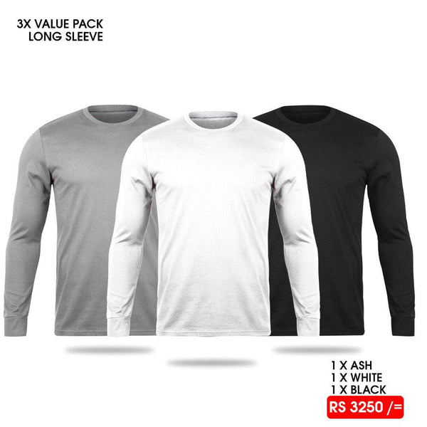 3 Long Sleeve T-Shirts Pack - Ash, White, Black Vyboo