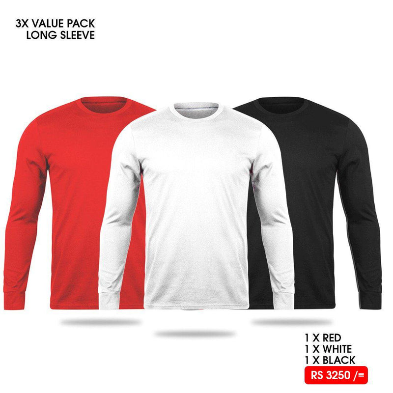 3 Long Sleeve T-Shirts Pack - Red, White, Black Vyboo