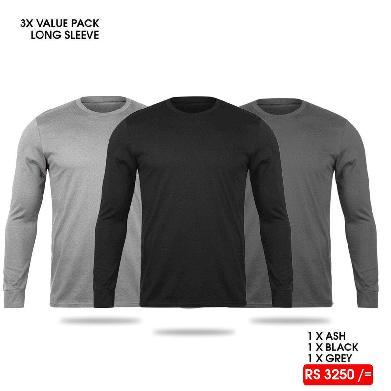 3 Long Sleeve T-Shirts Pack - Ash, Black, Grey Vyboo