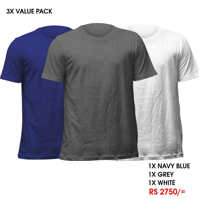 3 Crew Neck T-Shirts Pack - Navy Blue, Grey, White Vyboo