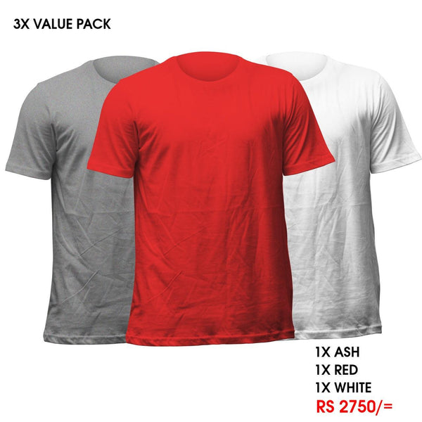 3 Crew Neck T-Shirts Pack - Ash, Red, White Vyboo