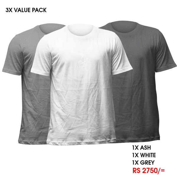 3 Crew Neck T-Shirts Pack - Ash, Grey, White Vyboo