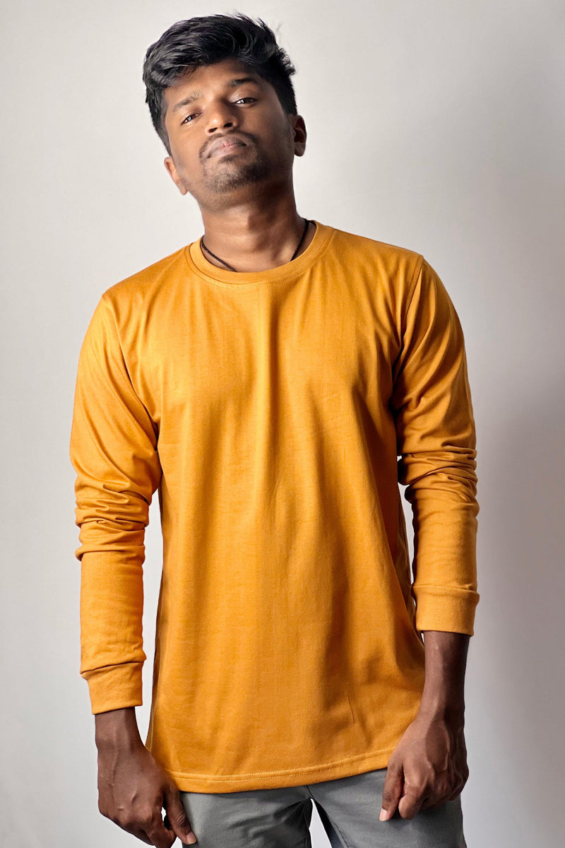 Rust Yellow Long Sleeve T-Shirt Vyboo